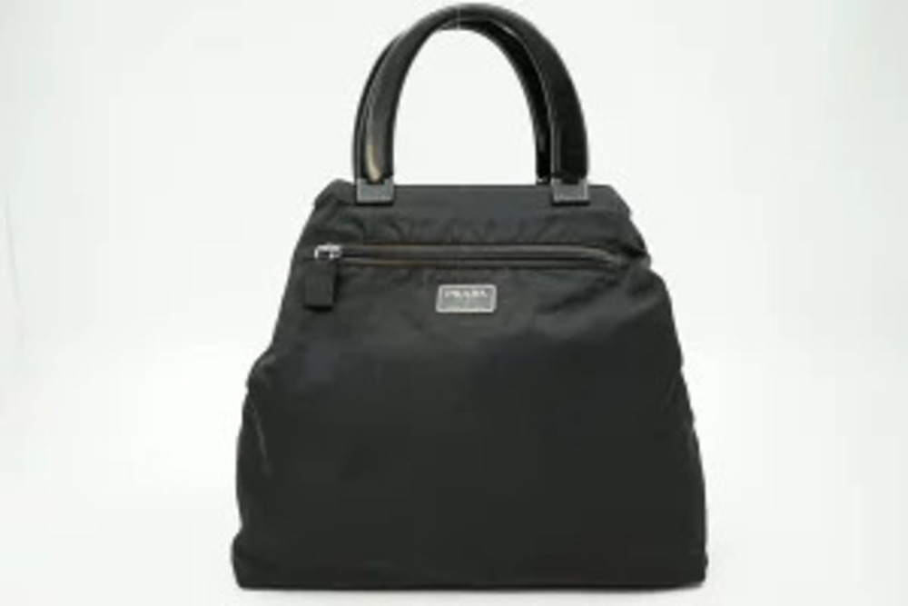 Prada Reversible Tote Handles Triangular Plate Tessuto Green Black